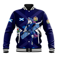 Personalized Scotland Unicorn Football Baseball Jacket Scottish National Soccer Team - St Andrew's Cross - Vibrant Fantasy Mascot