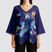 Personalized Scotland Unicorn Football Kimono Sleeve Blouse Scottish National Soccer Team - St Andrew's Cross - Vibrant Fantasy Mascot