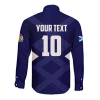 Personalized Scotland Unicorn Football Long Sleeve Button Shirt Scottish National Soccer Team - St Andrew's Cross - Vibrant Fantasy Mascot