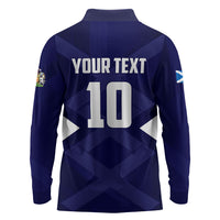 Personalized Scotland Unicorn Football Long Sleeve Polo Shirt Scottish National Soccer Team - St Andrew's Cross - Vibrant Fantasy Mascot