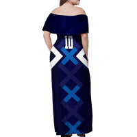 Personalized Scotland Unicorn Football Off Shoulder Maxi Dress Scottish National Soccer Team - St Andrew's Cross - Vibrant Fantasy Mascot