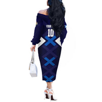 Personalized Scotland Unicorn Football Off The Shoulder Long Sleeve Dress Scottish National Soccer Team - St Andrew's Cross - Vibrant Fantasy Mascot