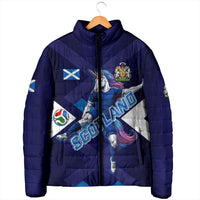 Personalized Scotland Unicorn Football Padded Jacket Scottish National Soccer Team - St Andrew's Cross - Vibrant Fantasy Mascot