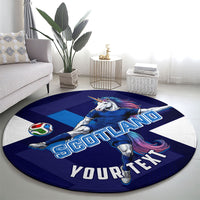 Personalized Scotland Unicorn Football Round Carpet Scottish National Soccer Team - St Andrew's Cross - Vibrant Fantasy Mascot