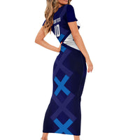 Personalized Scotland Unicorn Football Short Sleeve Bodycon Dress Scottish National Soccer Team - St Andrew's Cross - Vibrant Fantasy Mascot