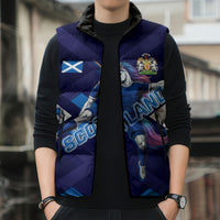 Personalized Scotland Unicorn Football Sleeveless Puffer Jacket Scottish National Soccer Team - St Andrew's Cross - Vibrant Fantasy Mascot