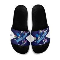 Personalized Scotland Unicorn Football Slide Sandals Scottish National Soccer Team - St Andrew's Cross - Vibrant Fantasy Mascot
