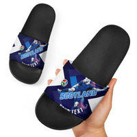 Personalized Scotland Unicorn Football Slide Sandals Scottish National Soccer Team - St Andrew's Cross - Vibrant Fantasy Mascot