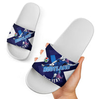 Personalized Scotland Unicorn Football Slide Sandals Scottish National Soccer Team - St Andrew's Cross - Vibrant Fantasy Mascot
