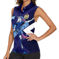 Personalized Scotland Unicorn Football Women Sleeveless Polo Shirt Scottish National Soccer Team - St Andrew's Cross - Vibrant Fantasy Mascot