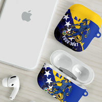 Personalized Bosnia And Herzegovina Football Dragon Mascot AirPods Case Balkan Soccer Design With Floral Line Art