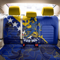 Personalized Bosnia And Herzegovina Football Dragon Mascot Back Car Seat Cover Balkan Soccer Design With Floral Line Art
