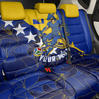 Personalized Bosnia And Herzegovina Football Dragon Mascot Back Car Seat Cover Balkan Soccer Design With Floral Line Art