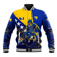 Personalized Bosnia And Herzegovina Football Dragon Mascot Baseball Jacket Balkan Soccer Design With Floral Line Art