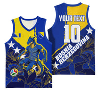 Personalized Bosnia And Herzegovina Football Dragon Mascot Basketball Jersey Balkan Soccer Design With Floral Line Art