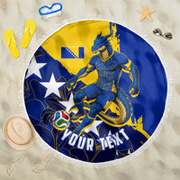 Personalized Bosnia And Herzegovina Football Dragon Mascot Beach Blanket Balkan Soccer Design With Floral Line Art