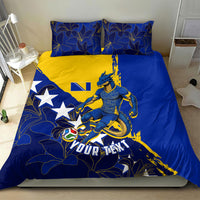 Personalized Bosnia And Herzegovina Football Dragon Mascot Bedding Set Balkan Soccer Design With Floral Line Art