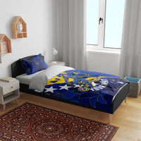 Personalized Bosnia And Herzegovina Football Dragon Mascot Bedding Set Balkan Soccer Design With Floral Line Art
