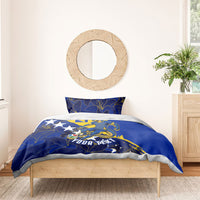 Personalized Bosnia And Herzegovina Football Dragon Mascot Bedding Set Balkan Soccer Design With Floral Line Art