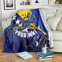 Personalized Bosnia And Herzegovina Football Dragon Mascot Blanket Balkan Soccer Design With Floral Line Art