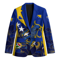 Personalized Bosnia And Herzegovina Football Dragon Mascot Blazer Balkan Soccer Design With Floral Line Art