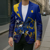 Personalized Bosnia And Herzegovina Football Dragon Mascot Blazer Balkan Soccer Design With Floral Line Art