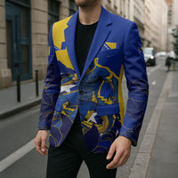 Personalized Bosnia And Herzegovina Football Dragon Mascot Blazer Balkan Soccer Design With Floral Line Art