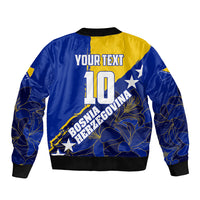 Personalized Bosnia And Herzegovina Football Dragon Mascot Bomber Jacket Balkan Soccer Design With Floral Line Art