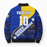 Personalized Bosnia And Herzegovina Football Dragon Mascot Bomber Puffer Jacket Balkan Soccer Design With Floral Line Art