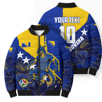 Personalized Bosnia And Herzegovina Football Dragon Mascot Bomber Puffer Jacket Balkan Soccer Design With Floral Line Art