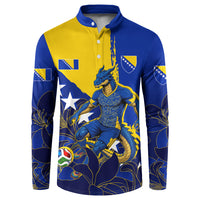 Personalized Bosnia And Herzegovina Football Dragon Mascot Button Sweatshirt Balkan Soccer Design With Floral Line Art