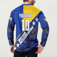 Personalized Bosnia And Herzegovina Football Dragon Mascot Button Sweatshirt Balkan Soccer Design With Floral Line Art