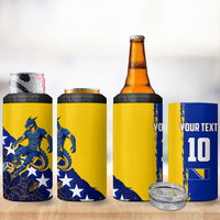 Personalized Bosnia And Herzegovina Football Dragon Mascot 4 in 1 Can Cooler Tumbler Balkan Soccer Design With Floral Line Art