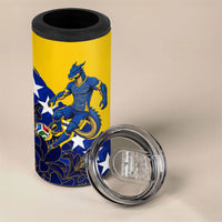 Personalized Bosnia And Herzegovina Football Dragon Mascot 4 in 1 Can Cooler Tumbler Balkan Soccer Design With Floral Line Art