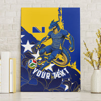 Personalized Bosnia And Herzegovina Football Dragon Mascot Canvas Wall Art Balkan Soccer Design With Floral Line Art