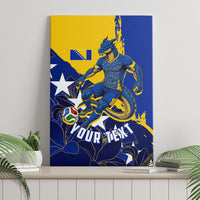 Personalized Bosnia And Herzegovina Football Dragon Mascot Canvas Wall Art Balkan Soccer Design With Floral Line Art