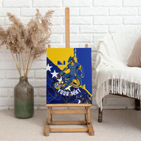 Personalized Bosnia And Herzegovina Football Dragon Mascot Canvas Wall Art Balkan Soccer Design With Floral Line Art