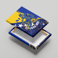 Personalized Bosnia And Herzegovina Football Dragon Mascot Canvas Wall Art Balkan Soccer Design With Floral Line Art