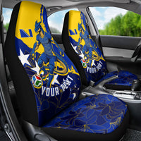 Personalized Bosnia And Herzegovina Football Dragon Mascot Car Seat Cover Balkan Soccer Design With Floral Line Art