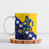 Personalized Bosnia And Herzegovina Football Dragon Mascot Ceramic Mug Balkan Soccer Design With Floral Line Art