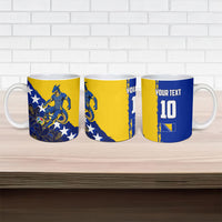Personalized Bosnia And Herzegovina Football Dragon Mascot Ceramic Mug Balkan Soccer Design With Floral Line Art