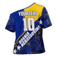 Personalized Bosnia And Herzegovina Football Dragon Mascot Cross Shoulder Shirt Balkan Soccer Design With Floral Line Art
