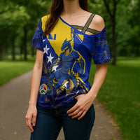 Personalized Bosnia And Herzegovina Football Dragon Mascot Cross Shoulder Shirt Balkan Soccer Design With Floral Line Art