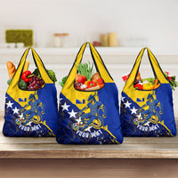 Personalized Bosnia And Herzegovina Football Dragon Mascot Grocery Bag Balkan Soccer Design With Floral Line Art