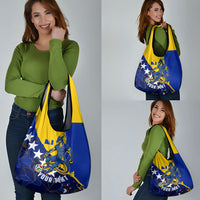 Personalized Bosnia And Herzegovina Football Dragon Mascot Grocery Bag Balkan Soccer Design With Floral Line Art