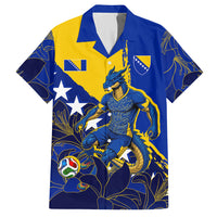 Personalized Bosnia And Herzegovina Football Dragon Mascot Hawaiian Shirt Balkan Soccer Design With Floral Line Art