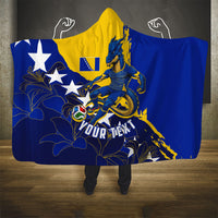 Personalized Bosnia And Herzegovina Football Dragon Mascot Hooded Blanket Balkan Soccer Design With Floral Line Art