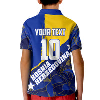 Personalized Bosnia And Herzegovina Football Dragon Mascot Kid Polo Shirt Balkan Soccer Design With Floral Line Art