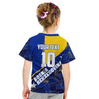 Personalized Bosnia And Herzegovina Football Dragon Mascot Kid T Shirt Balkan Soccer Design With Floral Line Art
