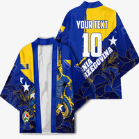 Personalized Bosnia And Herzegovina Football Dragon Mascot Kimono Balkan Soccer Design With Floral Line Art